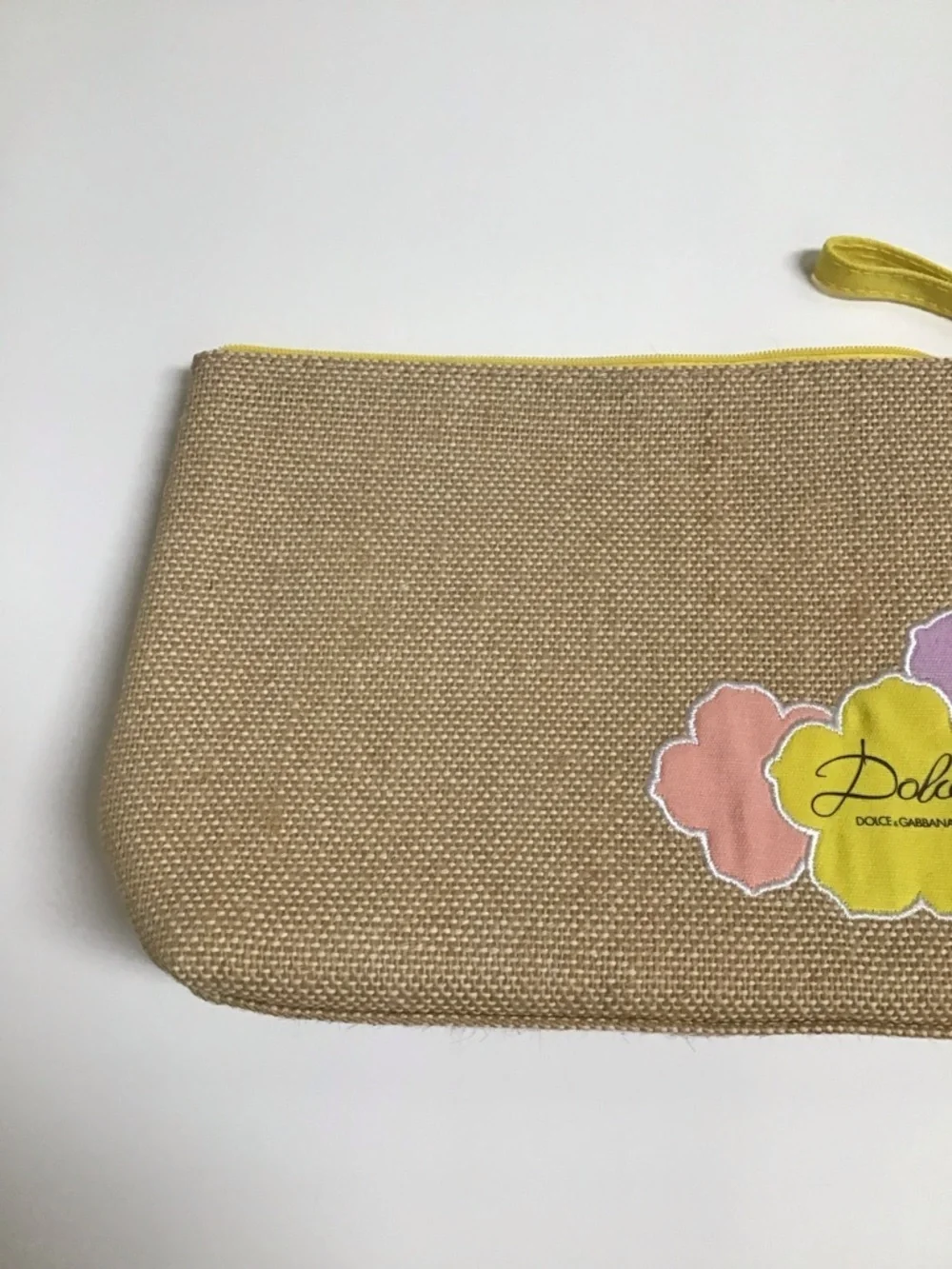 Dolce & Gabbana Clutch Bag Straw Burlap Floral Cosmetic Travel Toiletry Make Up